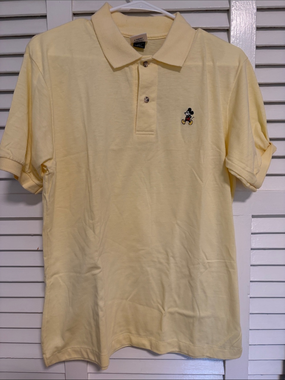 Vintage Disney Men's Light Yellow Polo with Mickey Embroidery